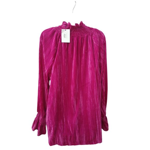 First Love by Lovelyn Magenta Velvet Long Sleeves Top Relaxed Fit Ruffle 1X - Picture 1 of 11